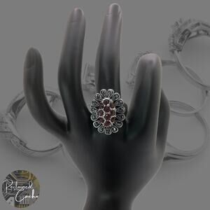 Silver and Red Rhinestone Statement Ring - Size 9